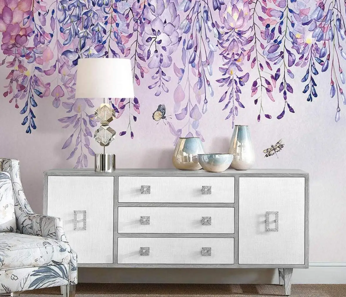 

Custom wisteria romantic flowers wallpaper for bedroom walls TV background photo 3D mural wallpapers for living room decoration