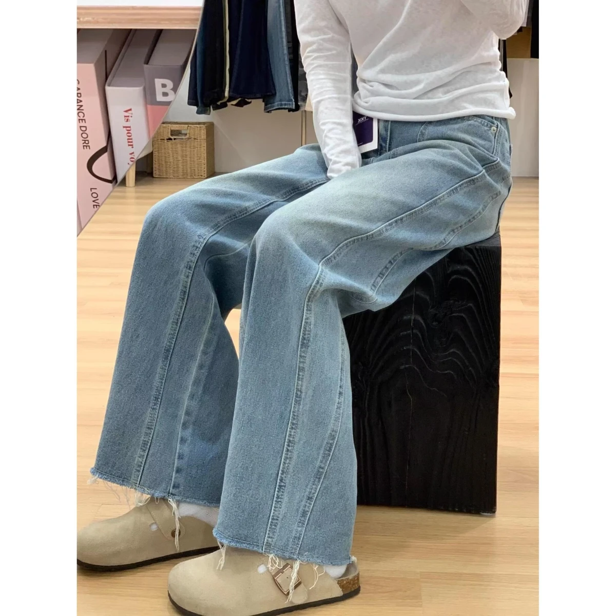 

Американские ретро-джинсы с высокой талией, свободные, прямые, женские, весна-лето, широкие брюки в пол, повседневные, синие, хлопок/полиэстер...