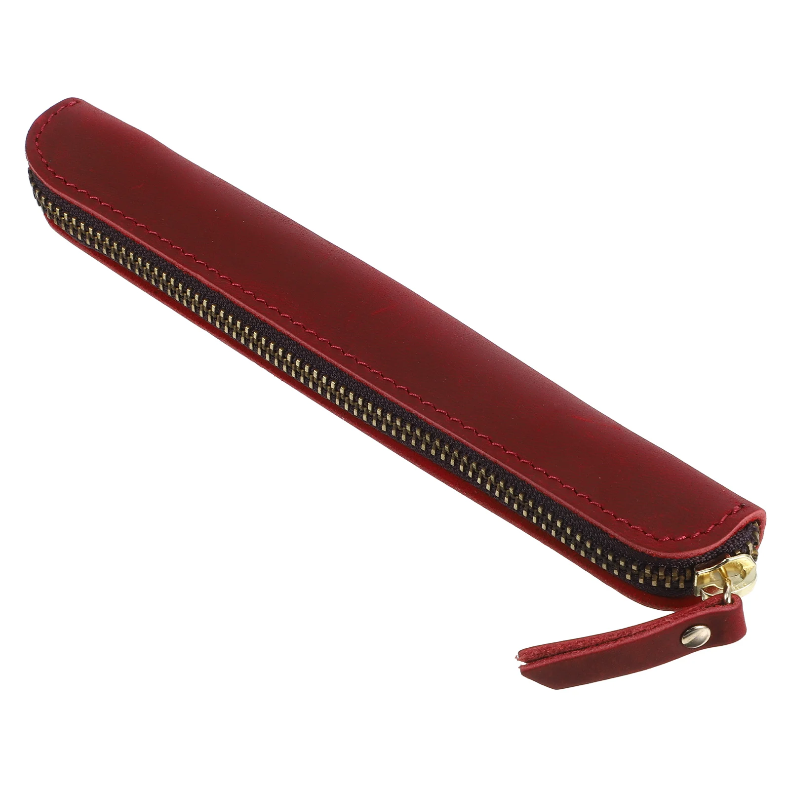 

Pen Pouch Handmade Genuine Zippered Case Single Holder For Fountain Pens Retro Design