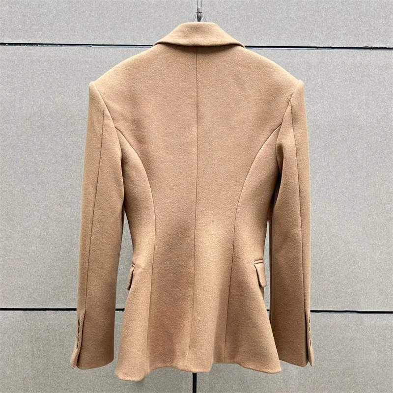 Women's jacket 2026 Spring new double breasted slim fit long sleeved top Wool blend women's suit jacket Women's coat outerwears