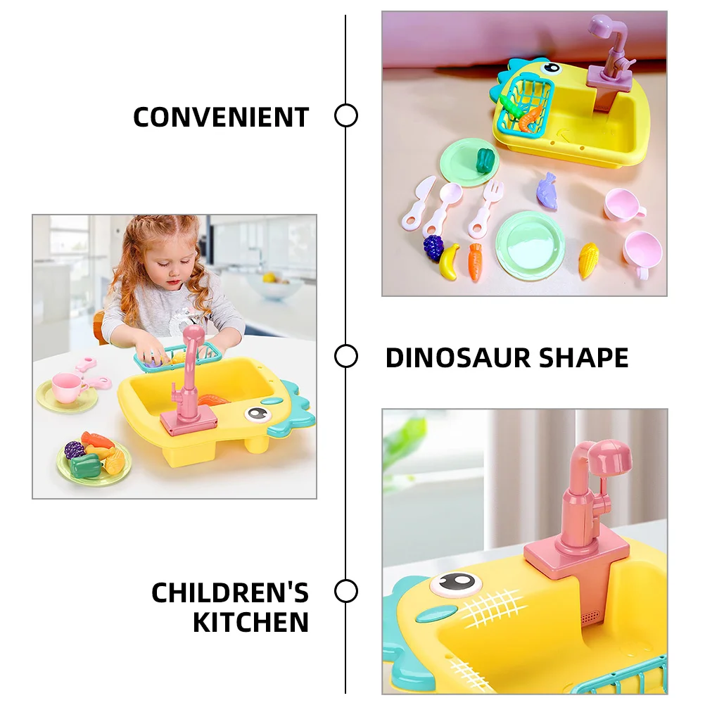 Simulated Dishwasher Outdoor Toys Kids Role Play Sink Pretend with Running Water Electric Kitchen Plastic for Toddler Child