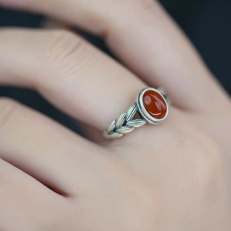 Foxanry الأحمر الزركون خواتم الخطبة للنساء الأزواج موضة جديدة خمر الشرير القمح الأذن الهندسة اليدوية مجوهرات الحفلات هدايا #3