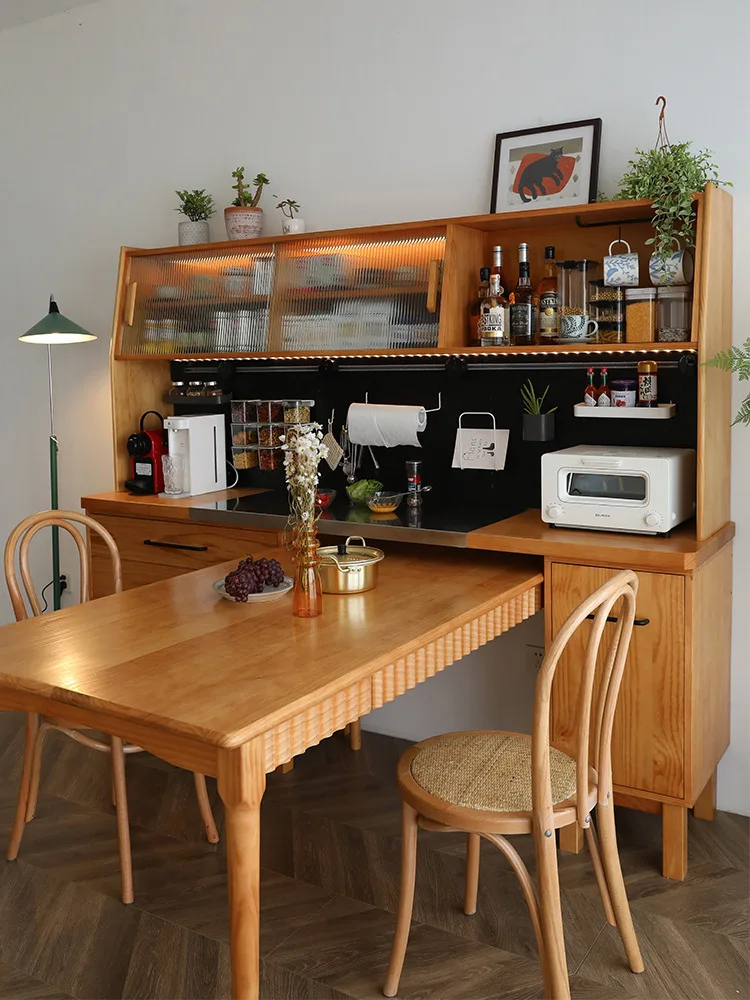 

Cherry wood side cabinet dining table combination kitchen multi functional household storage cupboard
