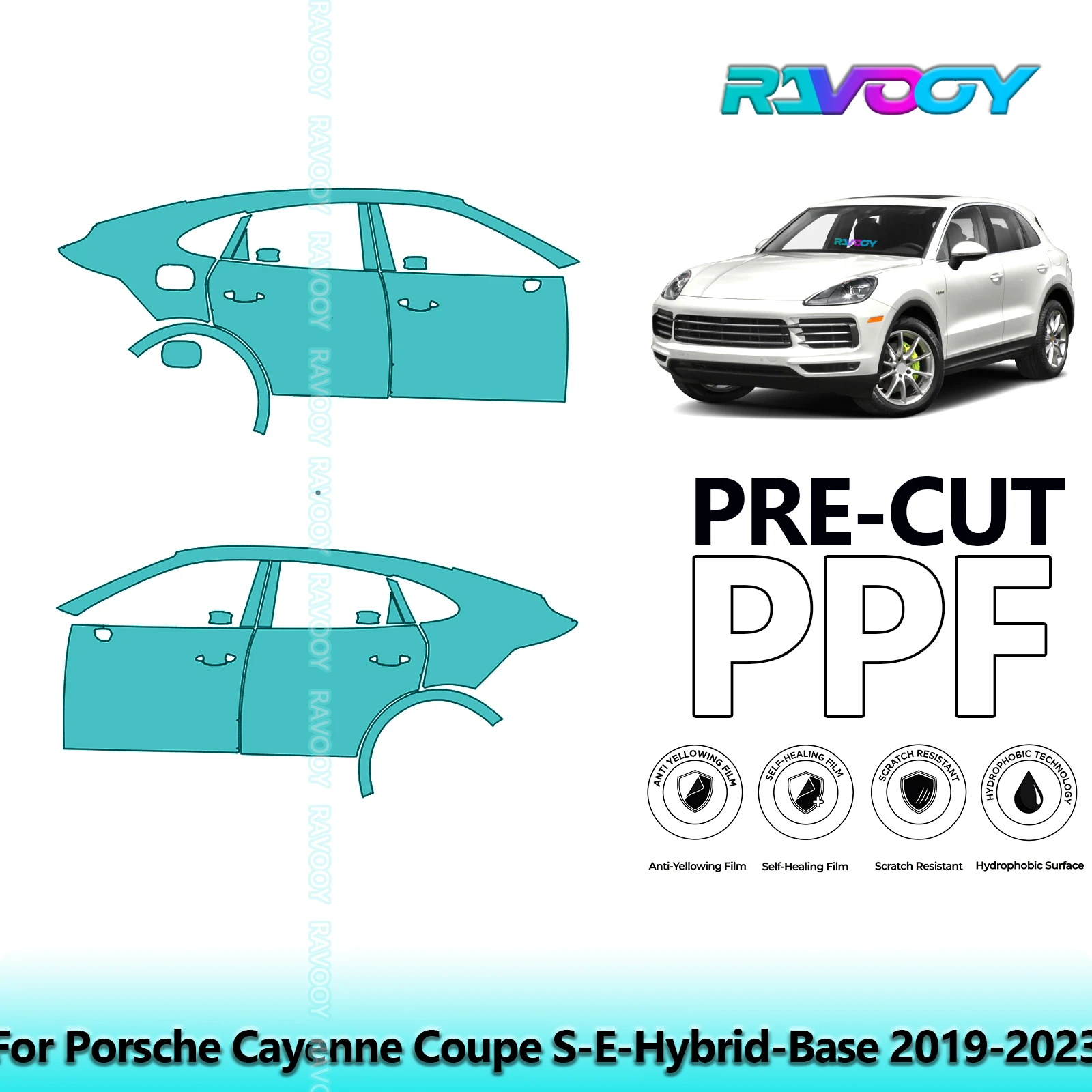 

For Porsche Cayenne Coupe S-E-Hybrid-Base 2019-2023 8.5mil Pre-Cut PPF Door & A/B Pillar Kit TPU Paint Protection Film Set