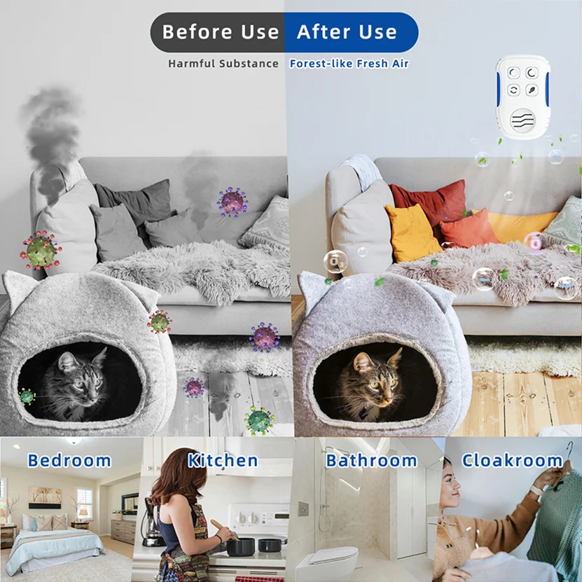 المكونات الصغيرة في لتنقية الهواء مولد أوزون مولد المؤين للمنزل المرحاض مزيل الروائح الكريهة الحيوانات الأليفة مزيل الروائح المؤين الهواء