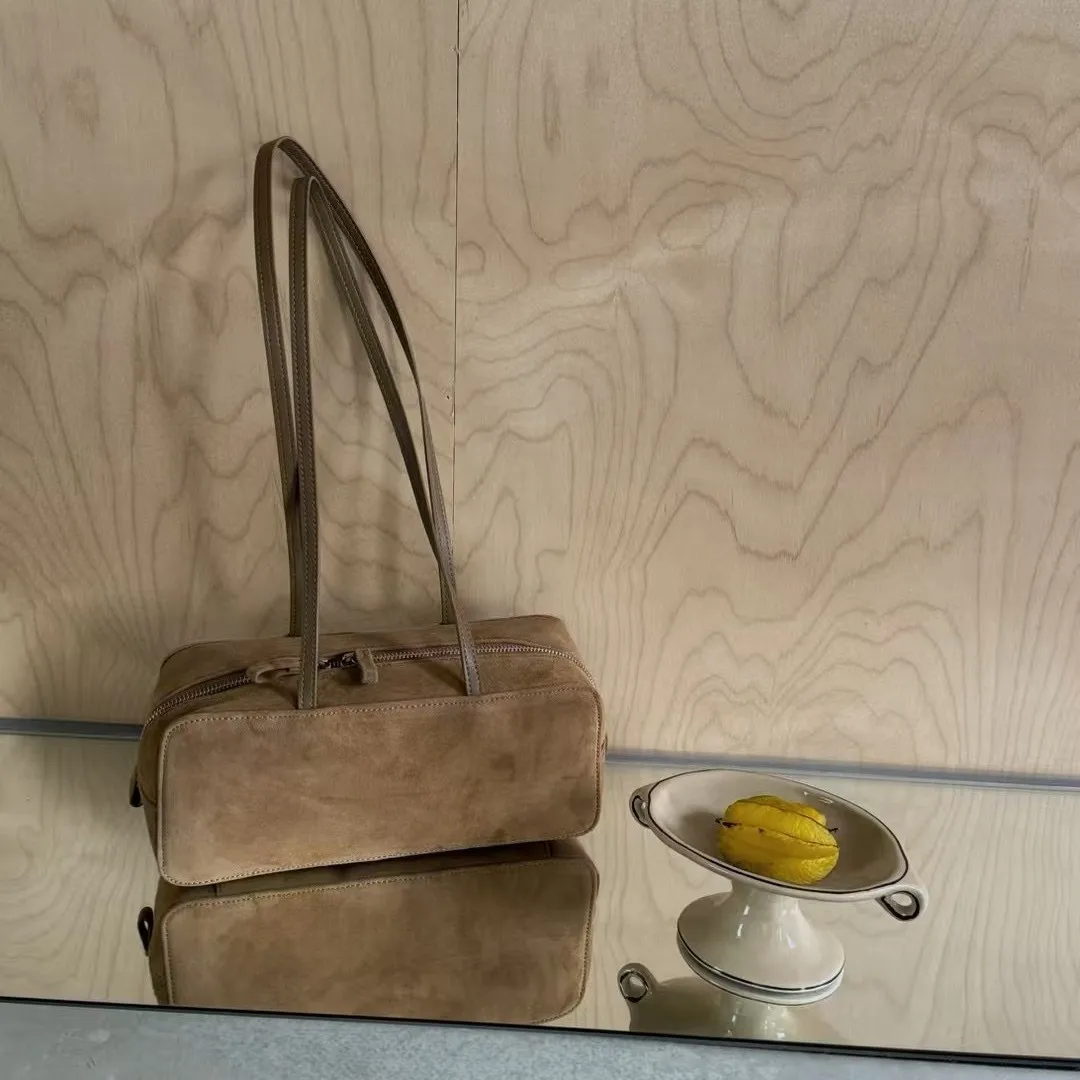 

FIRMRANCH Fashion Simple Horizontal Square Design Women's One Shoulder Underarm Bag Commuter Style Leather Women's Purse Suede