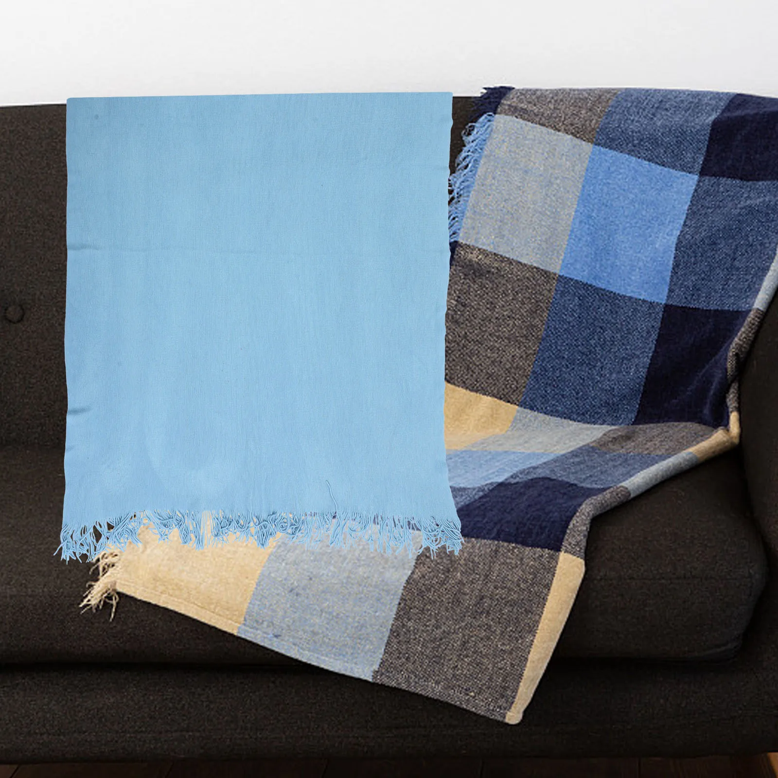 

Knitted Throw Blankets Sofa Bed Office Nap 127x178CM Lake Blue Tassel Lightweight Summer Decorative Soft