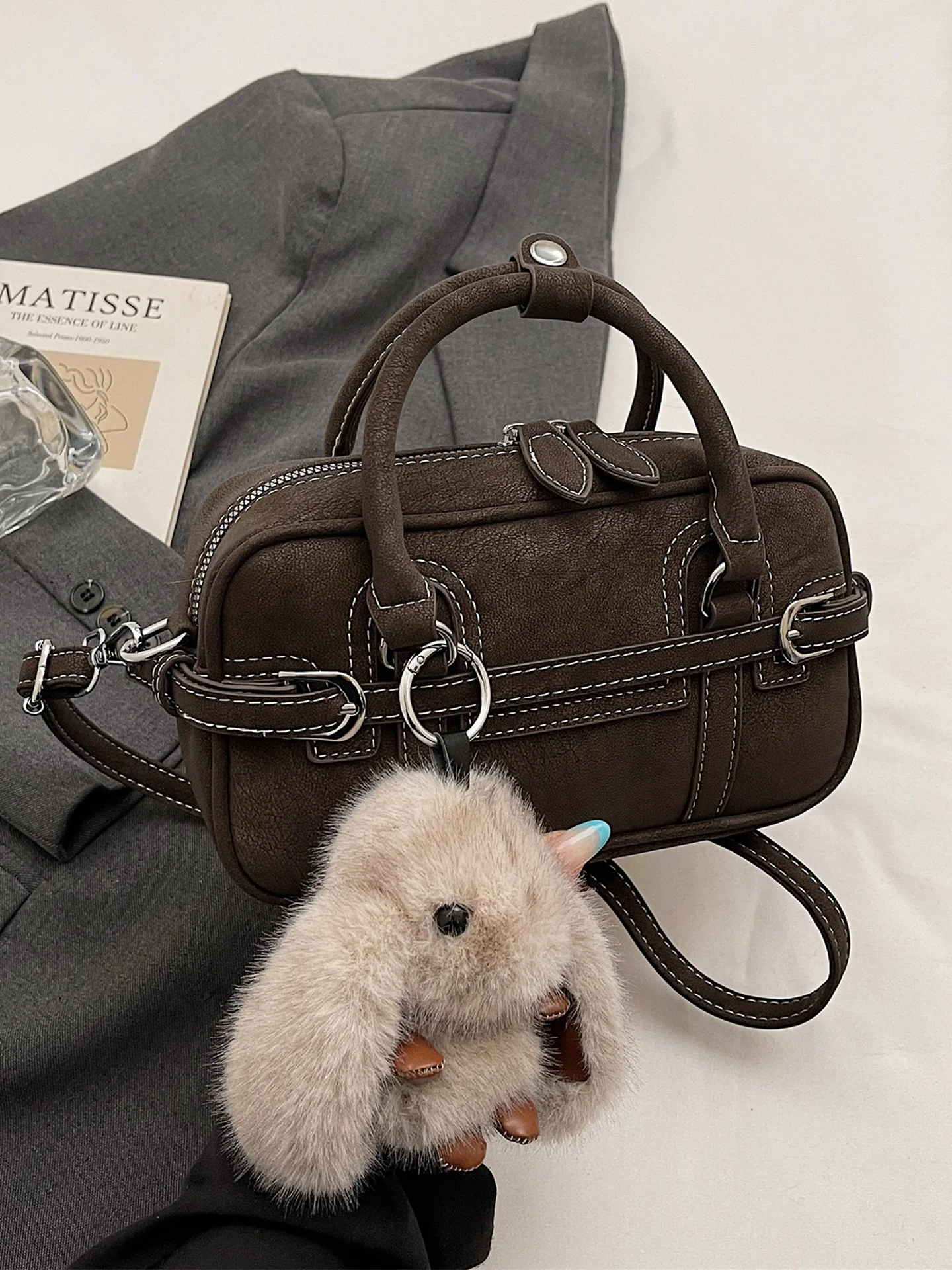 

Модная ретро-сумка с декоративным ремнем, женская сумка через плечо, маленькая сумка, универсальный дизайн, модный молодежный стиль