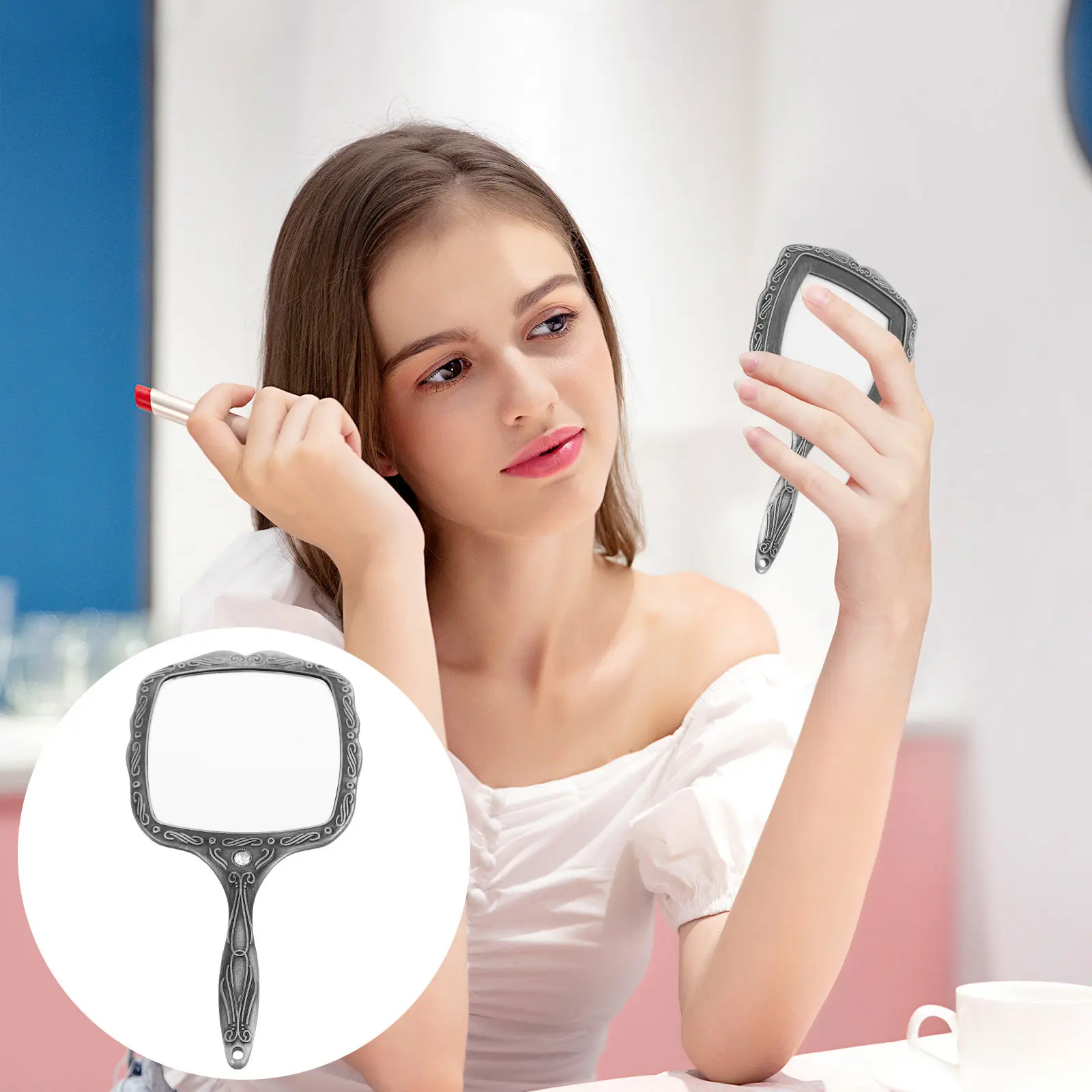

Винтажное ручное зеркало для макияжа, компактное портативное металлическое зеркало в ретро-стиле для путешествий, маленькое складное зеркало с ручкой, аксессуар для красоты для женщин