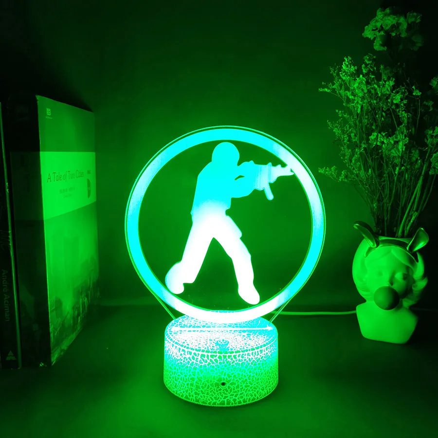 3D Classical PC Game CS GO Sniper Player LED Anime Lamp Cute  Acrylic Night Lamp RGB Flashing Gift Desktop Room Decor