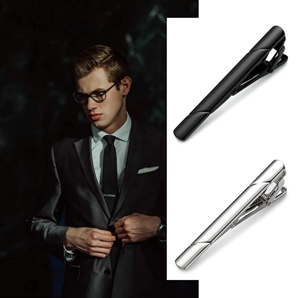 4pcs Metal Glossy Tie Clip  Cufflinks For Men Wedding Business Pin Suit Regular Tie Clip Fashion Clothing Accessories Gifts Set