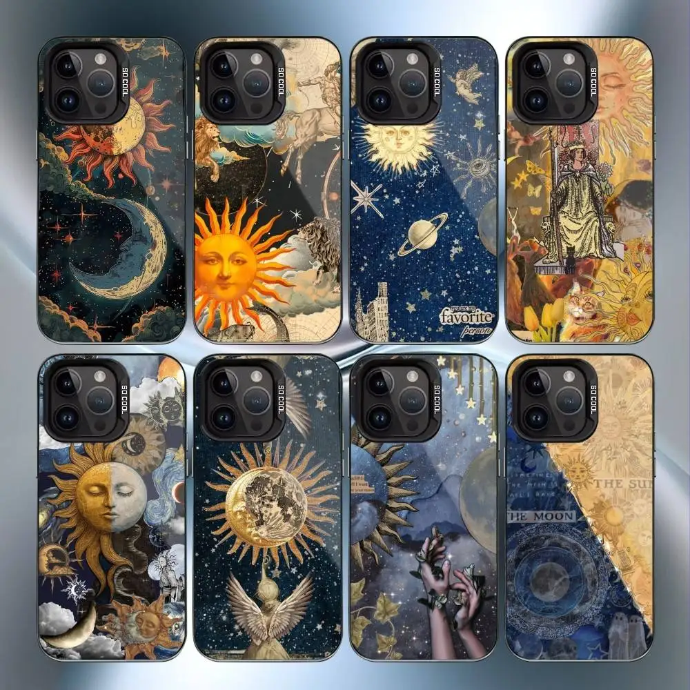 Coque de téléphone magnétique rétro Tarot Sun Moon Stars, étui antichoc mat pour iPhone17,16,15,14,13,12,11 Plus,Pro Max Black Candy