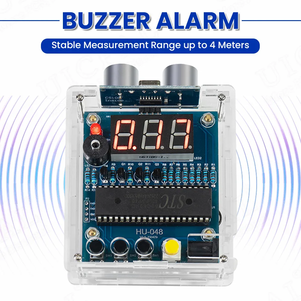 DIY Ultrasonic Ranging Electronic Kit STC with LED Measuring Distance 0-4M Radar Alarm DIY Soldering Project Practice Solder