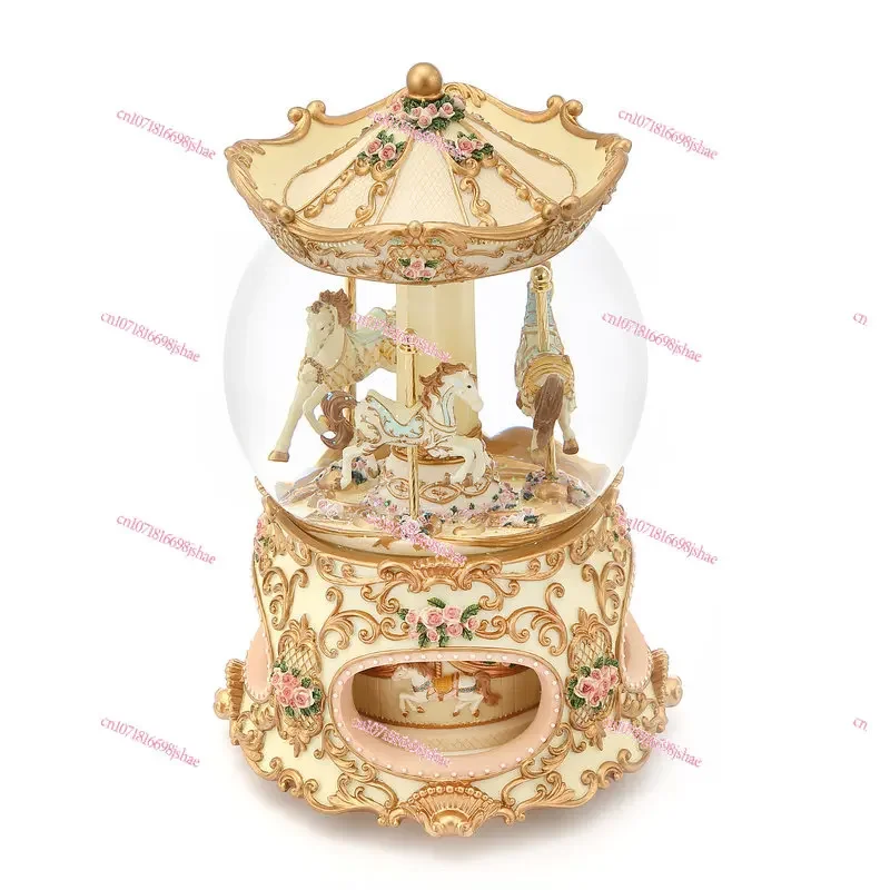 Music Box Carousel Horse Lanterns Music Snowball Girl and Sister Niece Daughter Holiday Gifts