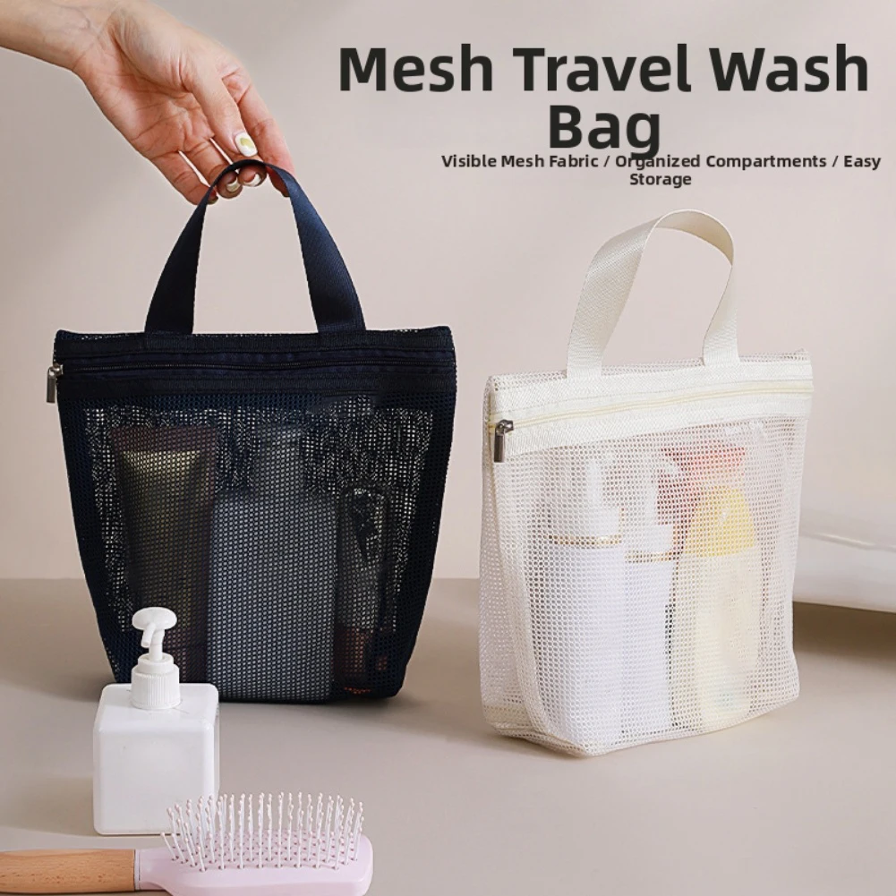 Große Netz-Tasche mit Griff Stoff-Netz-Kosmetiktasche Tragbare Reise-Wasch-Strand-Kosmetiktaschen