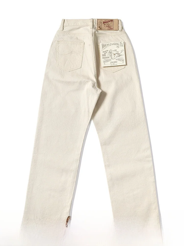 

Джинсы с высокой талией и широкими штанинами из хлопка с текстурой льна, белые, узкого кроя, Marilyn MBBCAR, повседневные, женские