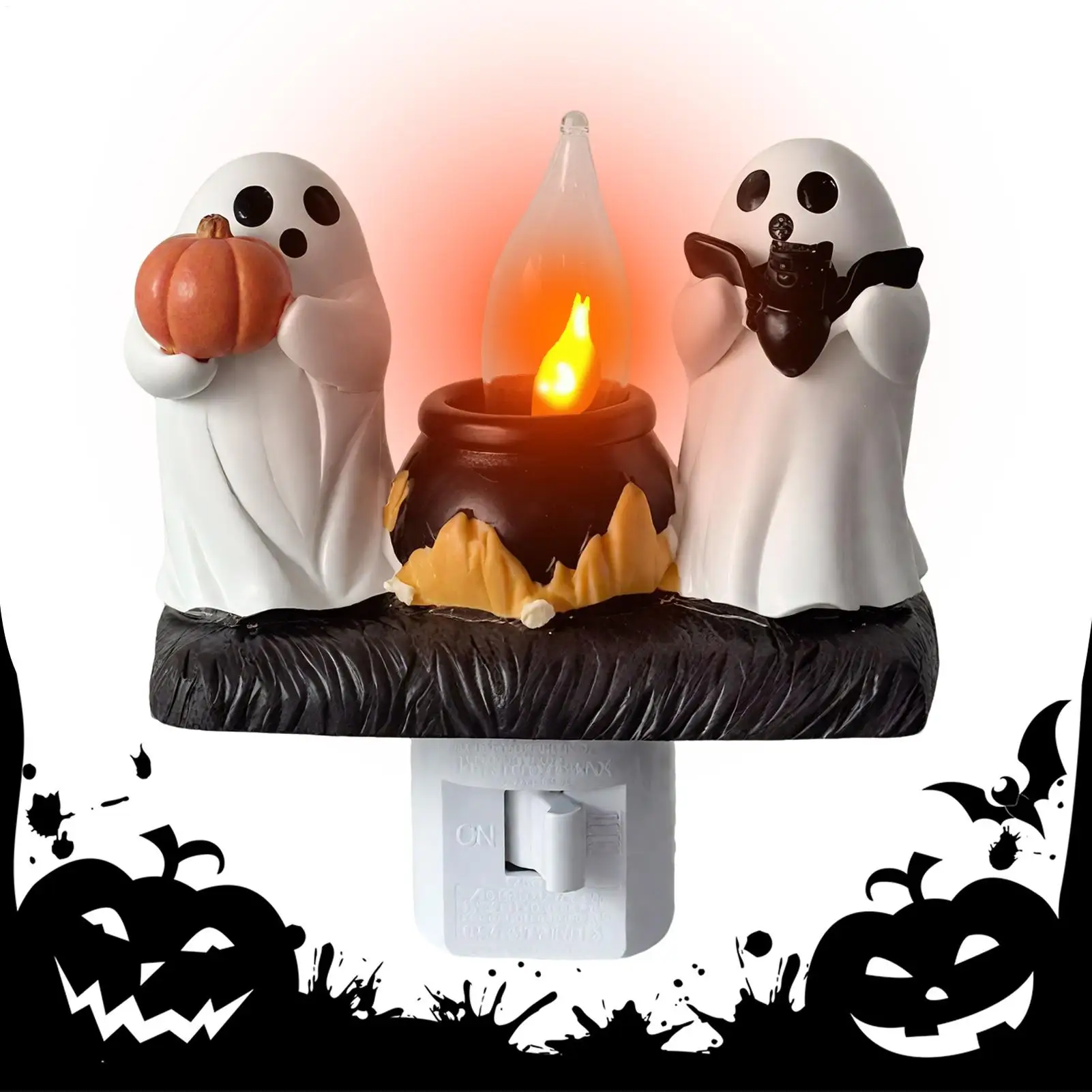 

Ghost Night Light Halloween LED Night Light Resin Ghost Figurine Plug-in Mood Lighting for Window Holiday Birthday Front Door