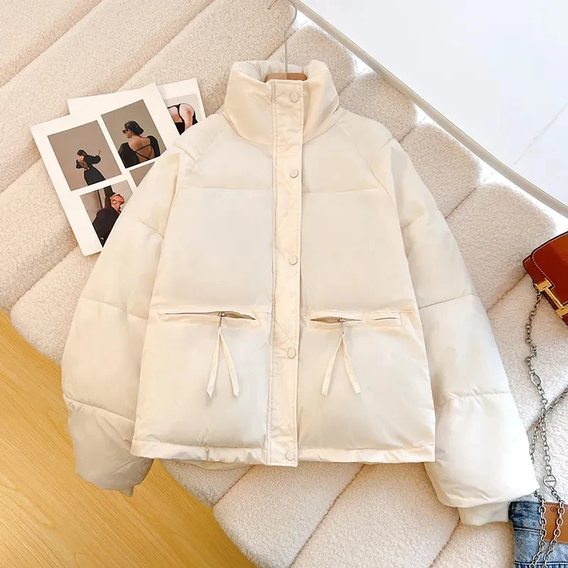 2025New Winter Down Cotton-Padded Jacket Women College Wind Black Collar Explosion Student Parkas Coat Female Short Ladies Tops