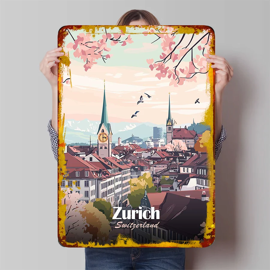 Цюрих Швейцария городской пейзаж металлический плакат Европейский ретро архитектура настенное искусство гостиная кабинет Декор живопись