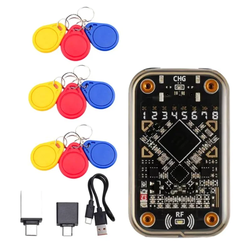 

B24B 125Khz RFID Smart Chip Reader +9XUID Keychain Contactless Smart Card Emulator 125Khz 13.56Mhz Badge Decode