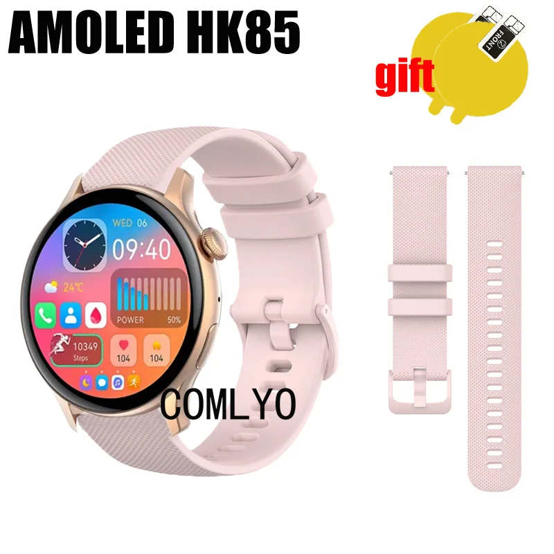 Silicone Smart Watch Strap, filme protetor de tela, pulseira, True AMOLED, HK85