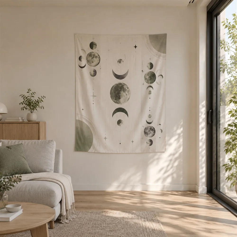 VIKAMA Minimal Moon Phases Clustered Groups Tapestry Wall Hanging, Scandinavian Wall Art Tapestries for Living Room Bedroom