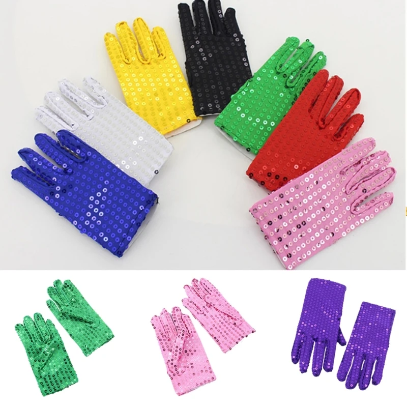 Elastic Kids Sequins Gloves Dance Competitions Shining Singing Christmas Party Delicate Children Full Finger Gloves