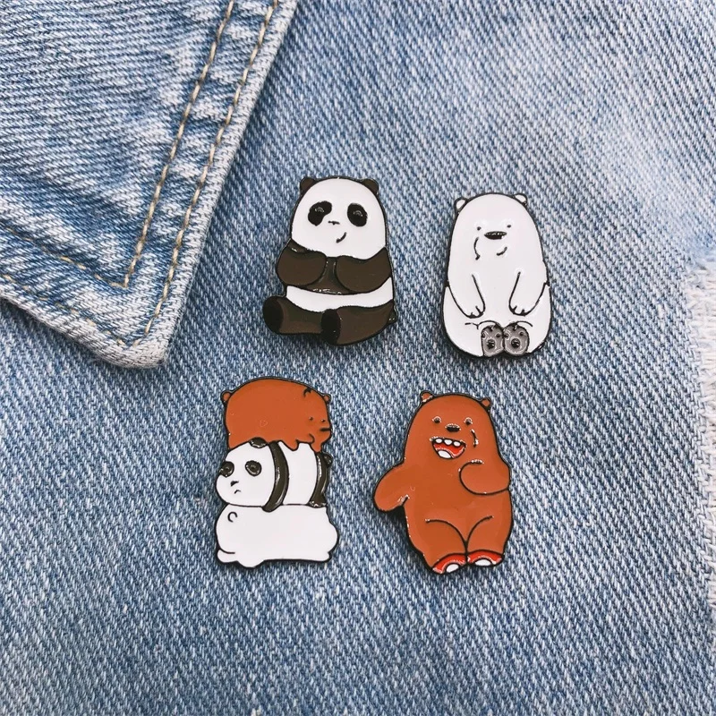 Coleção Urso dos desenhos animados Esmalte Pins, broches de animais fofos para roupas, moda crachá, pardo e gelo, jóias panda para crianças