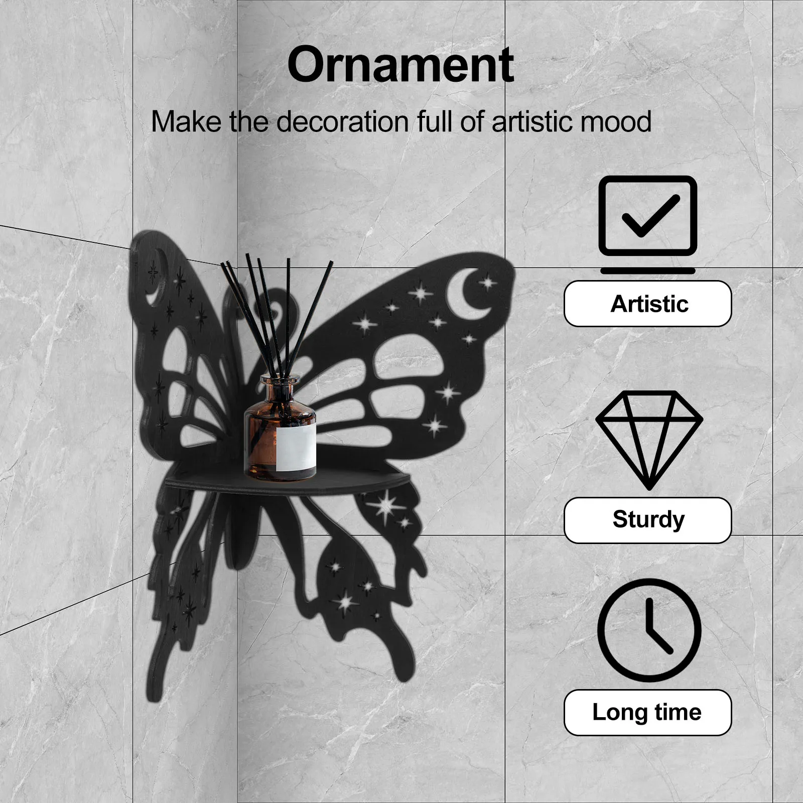 2Pcs Wall Mounted Floating Shelf Hollow Wooden Shape Butterfly Crystal Display Rack for Home Crystal Holder Wall Decoration