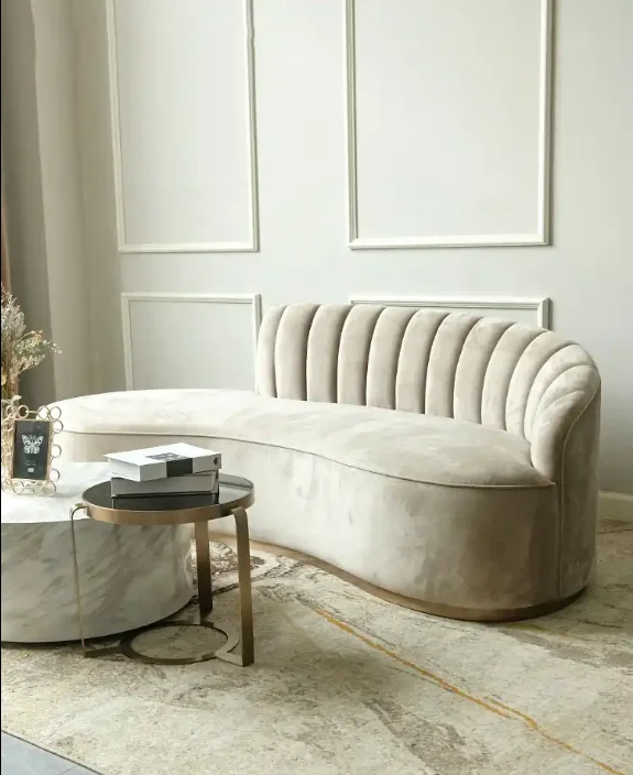 

Luxury Living Room Sofa Set Gold Stainless Steel Lobby Sofa Velvet Curve Shape Couch for Hotel Home