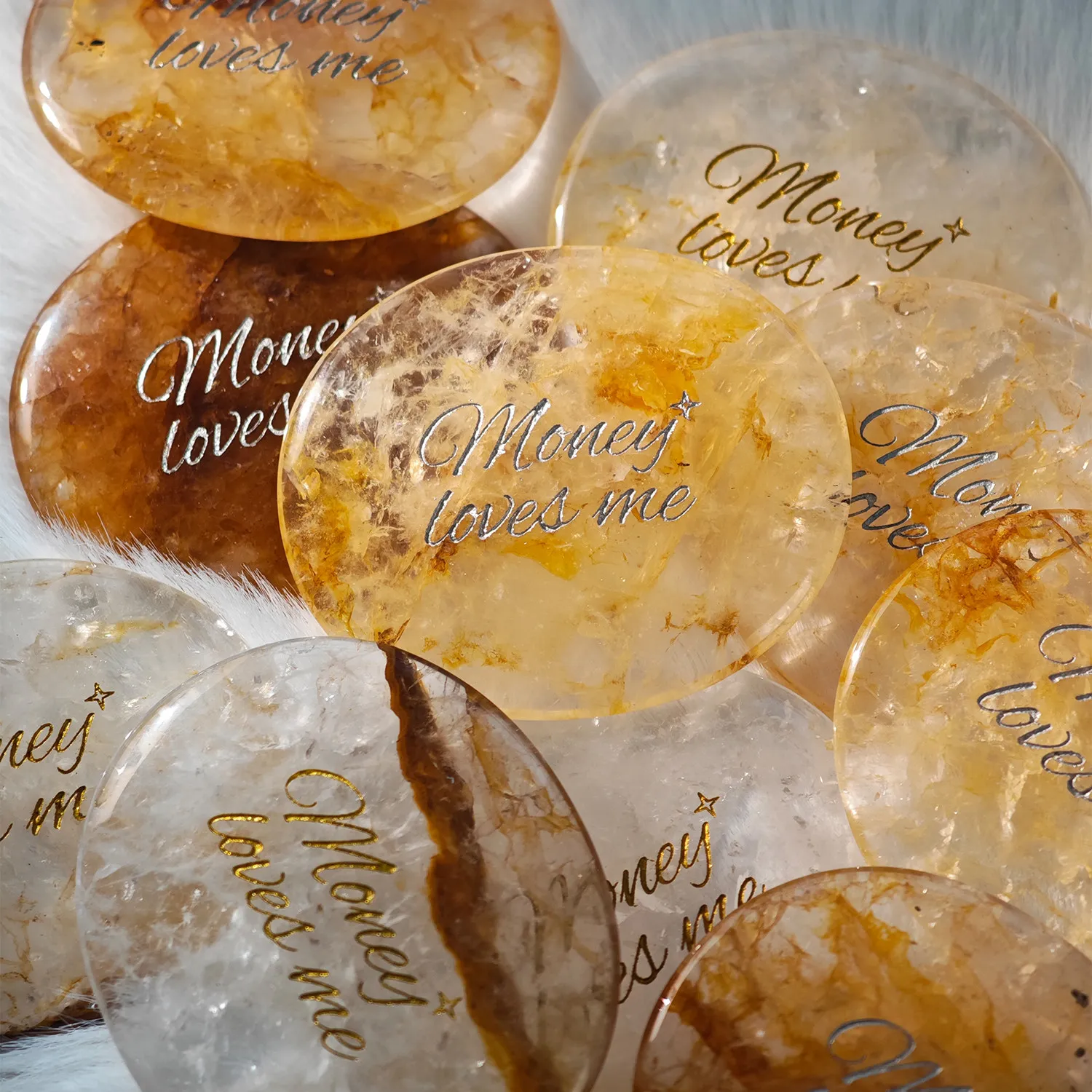 1PC Money Loves Me Natural Yellow Phantom Crystal Palm Stone Ellipse Inspirational Room Decror Healing Crystals Worry Stones