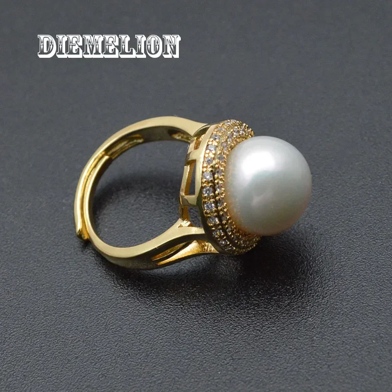 

Кольцо женское с натуральным жемчугом и инкрустацией, 13 мм