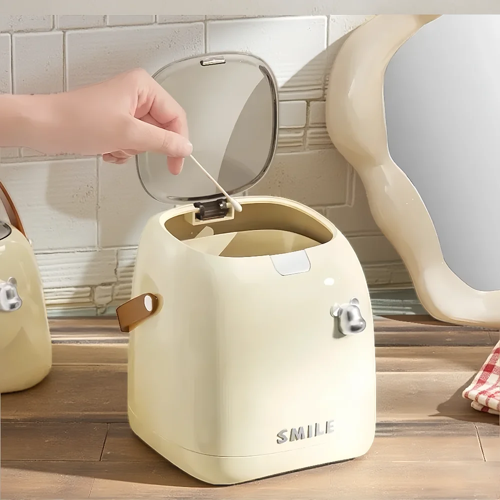 Beishan 2L Small Metal Trash Can Elegant Desktop Garbage Bin for Kitchen Compact Stainless Steel Waste Bin with Handle