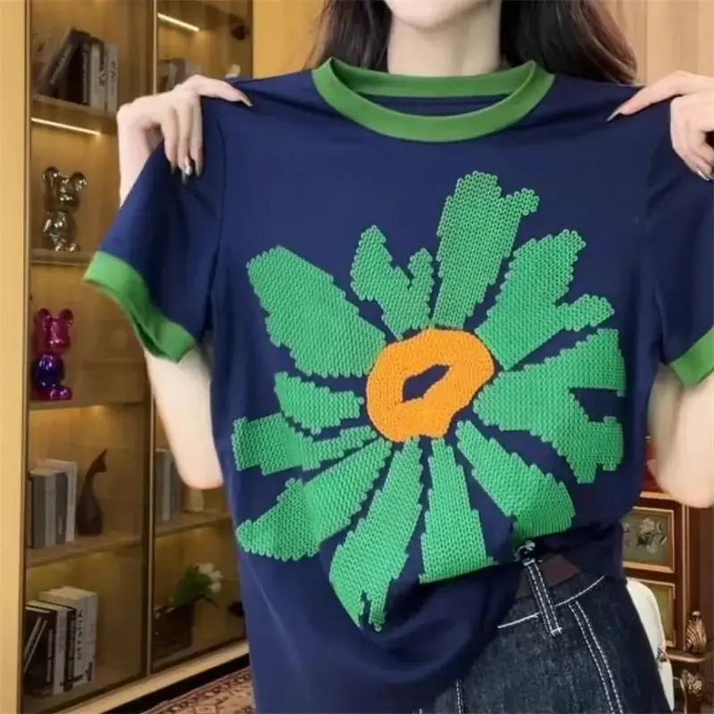 Fashion O-Neck Short Sleeve Printed Casual T-Shirts Women's Clothing 2024 Summer New Loose Korean Tops All-match Tee Shirt
