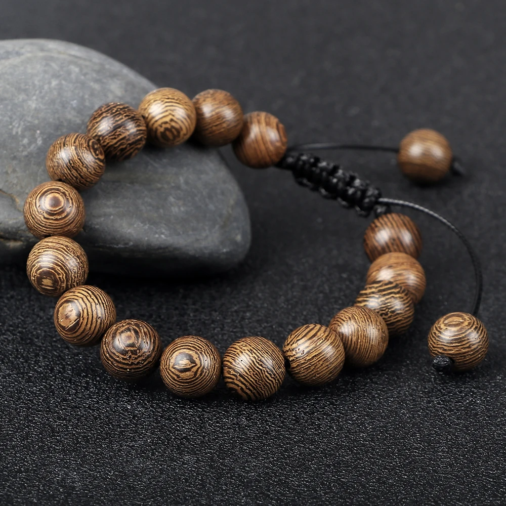 Men Wooden Beads Bracelets 10mm Natural Wood Beads Chakra Bracelets & Bangles Fashion Ethnic Tribal Wristband Women Men Jewelry