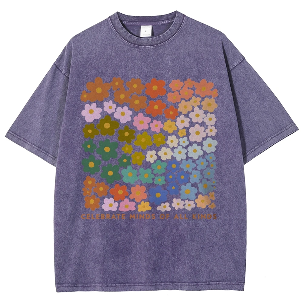 100% Color Flower Letter Print T-Shirt Loose Retro Old Shoulder Wash Couple Clothing Designer New Trend Summer Short Sleeves image 5
