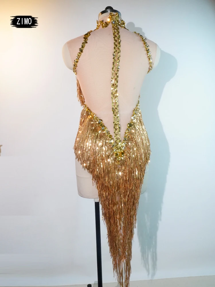 Sparkly Rhinestones Sequins Tassel Leotard Women Nightclub Outfit Singer Dancer Costume Stage Group Sexy go Performance Bodysuit