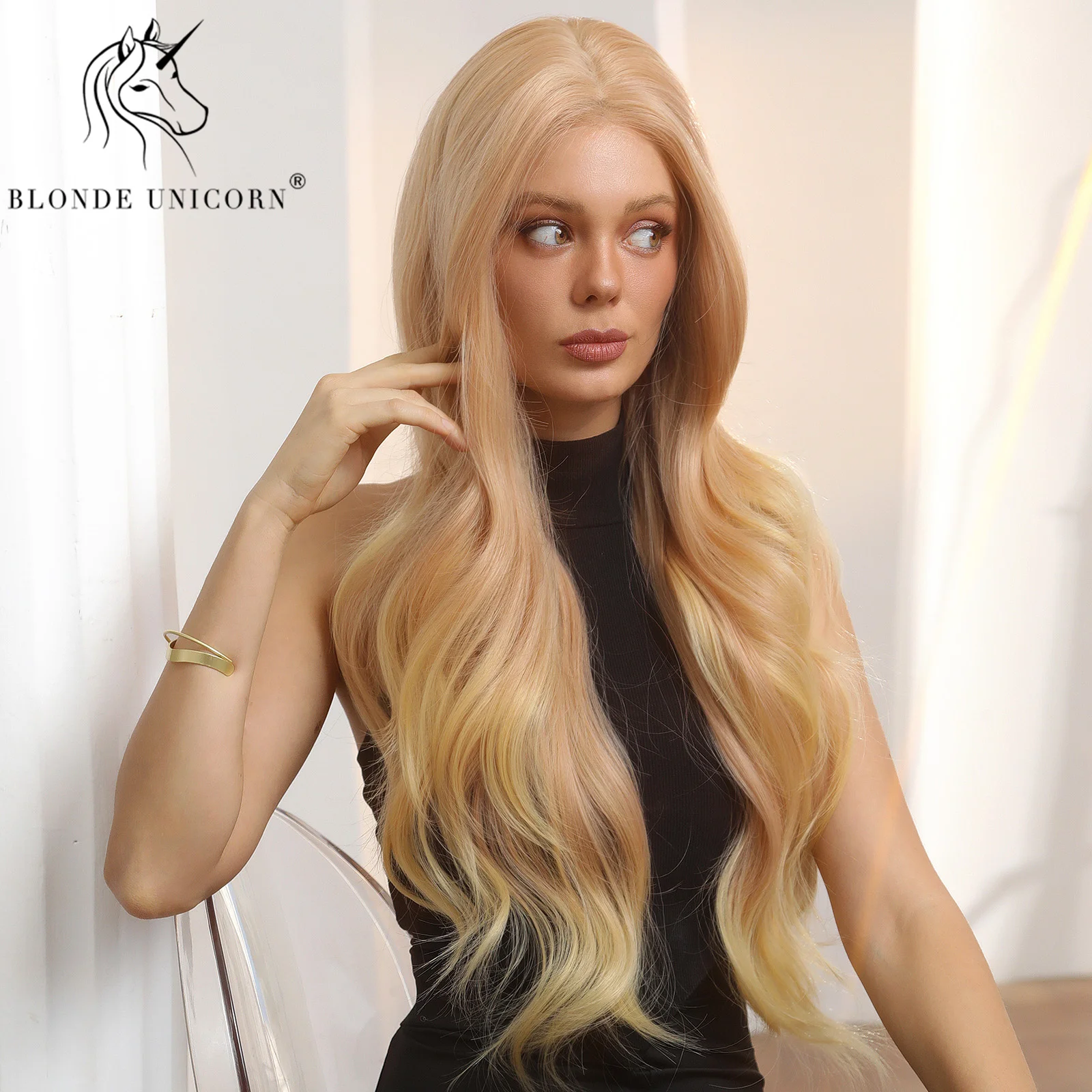 13x6 Lace Front Wig Blonde Wave Synthetic Wigs for Women Daily Party Cosplay Use Heat Resistant Fiber Hair