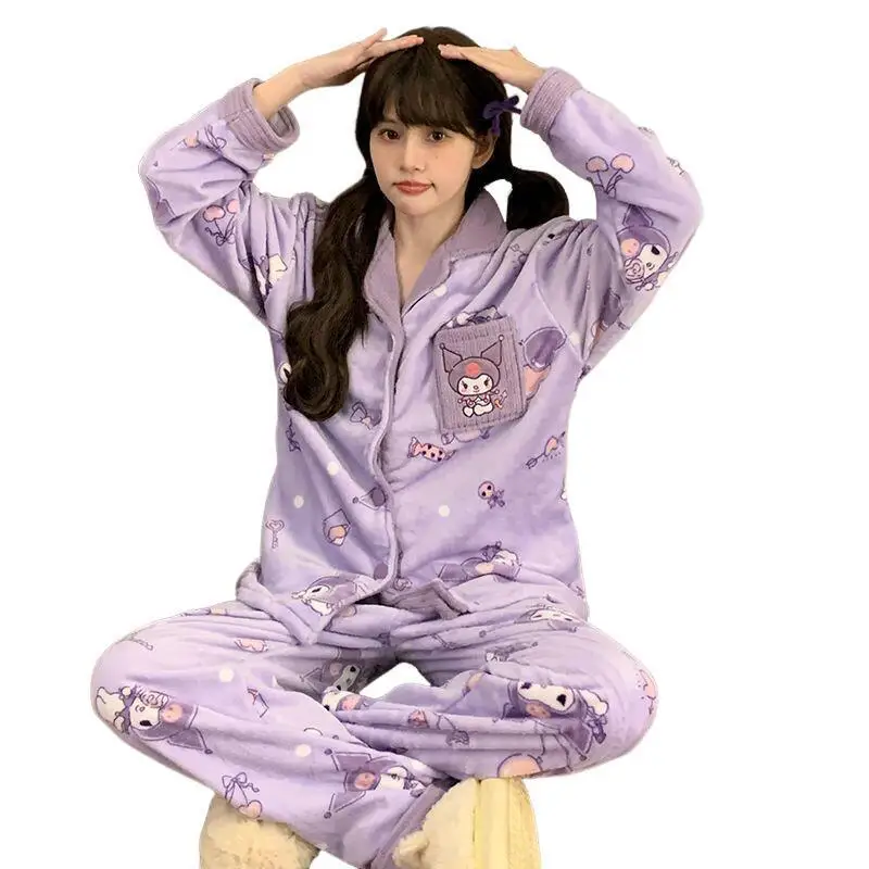 

Sanrios Cartoon Hello Kittys Pajamas 2026 New Style Sweet Girl Winter Lounge Clothes Set Loose Keep Warm Creativity Holiday Gift