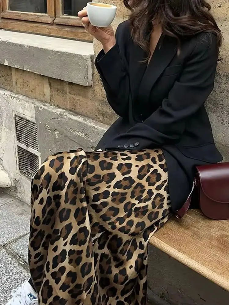 HH Gonna longuette a vita alta vintage con stampa leopardata moda donna Gonna longuette casual estiva da donna elegante