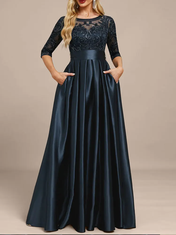 knee length dresses for ladies Champagne Illusion 3/4 Sleeve Lace Wedding Dress Champagne main image 1