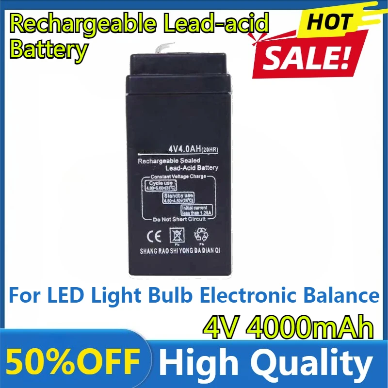 

New High Quality 4V 4000mAh Rechargeable Lead-acid Battery, Suitable for LED Light Bulb Electronic Balance, Maintenance Free