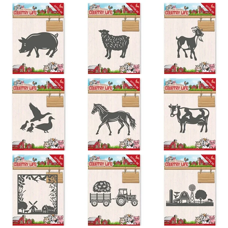 Country Life Pig Cow Sheep Horse Duck Metal Cutting Die for Scrapbooking Paper Making Embossing Frame Card Craft No Stamps