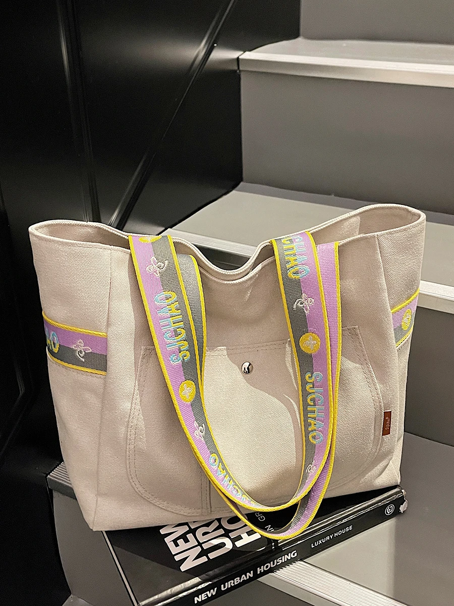 

Большая повседневная холщовая сумка-тоут Capaci, женская пригородная сумка, прочная мягкая полиэстеровая сумка на молнии