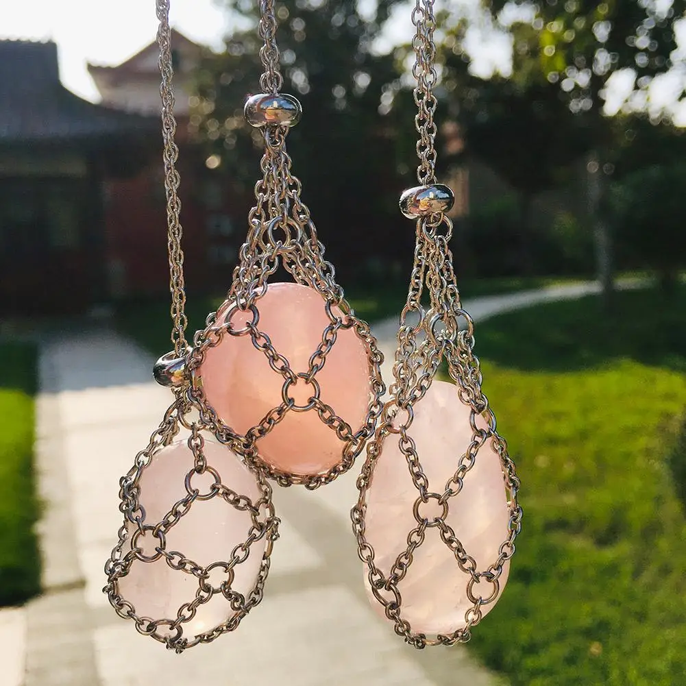Steel Crystal Net Metal Necklace For Women Men Stone Collecting Holder Interchangeable Crystal Holder Cage Neckla F2L9