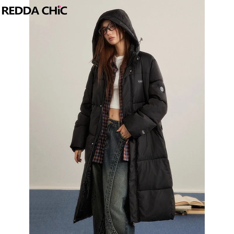 REDDACHiC Black Women's Long Down Coat Warm Thicken Quilted Zip Up Hooded Jacket Winter Puffer Korea Dongdaemun Female Parkas