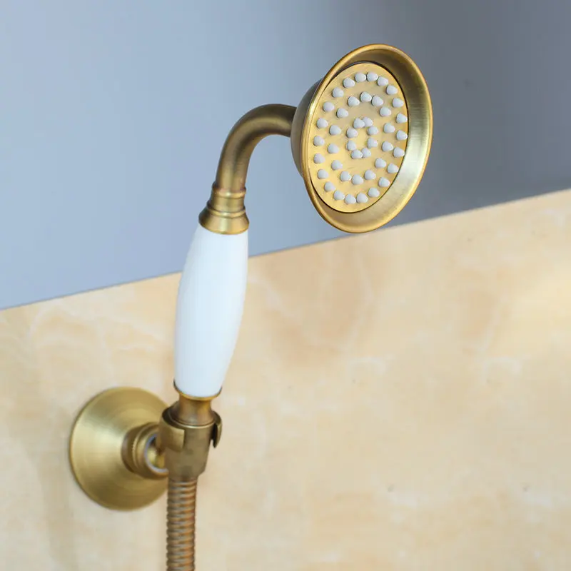 KEMAIDI Antique Brass Wall Mounted Bathroom Bathtub Faucet Mixer Tap With Hand Shower Head Mixer Shower Faucet Set Long Spout