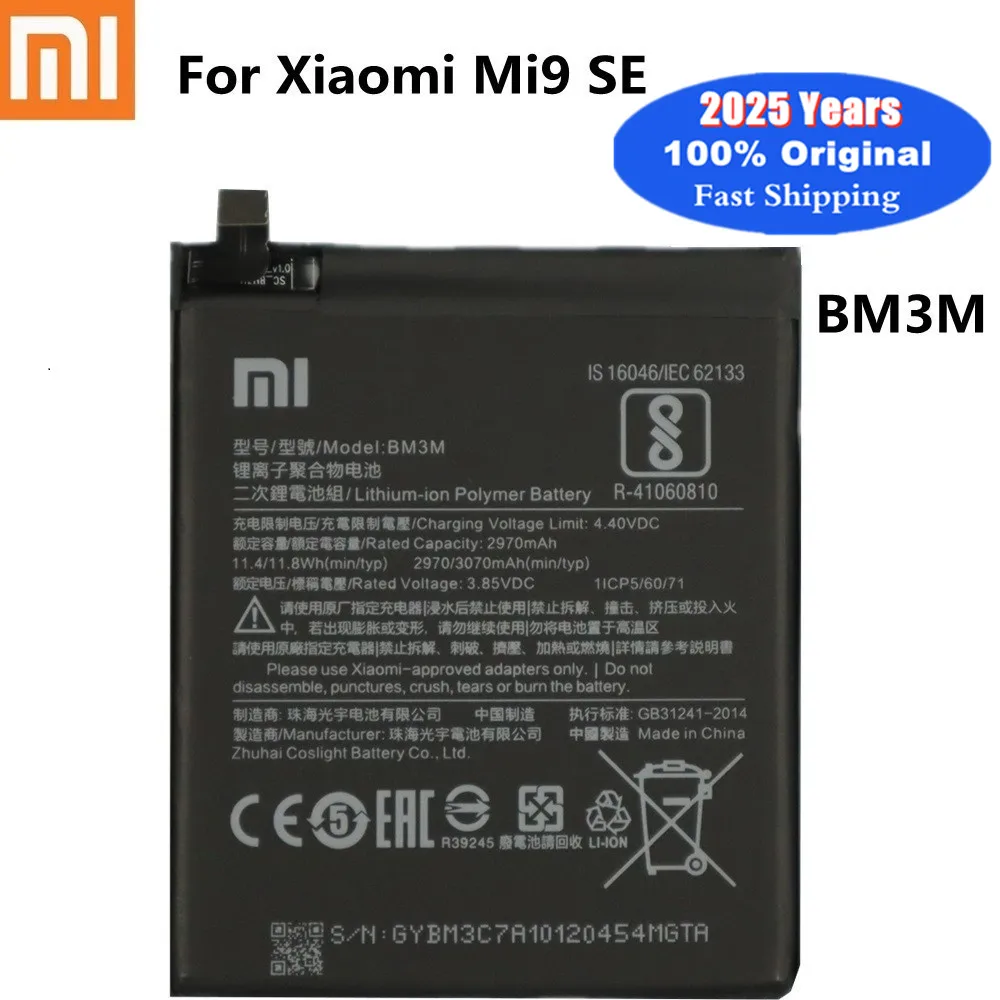 2025 Years BM3M Original Battery For Xiaomi Mi 9 SE Mi9 SE 3070mAh Genuine Phone Bateria Battery Fast Shipping + Tools