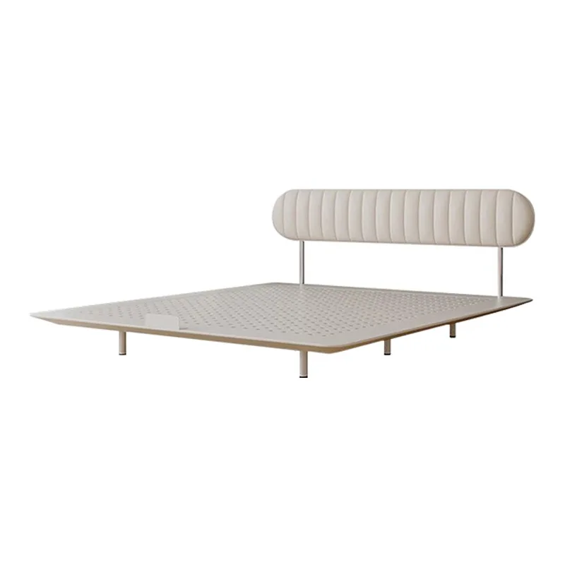 

French cream style, ultra-thin backrest bedside, small apartment, carbon steel suspension bed, simple double