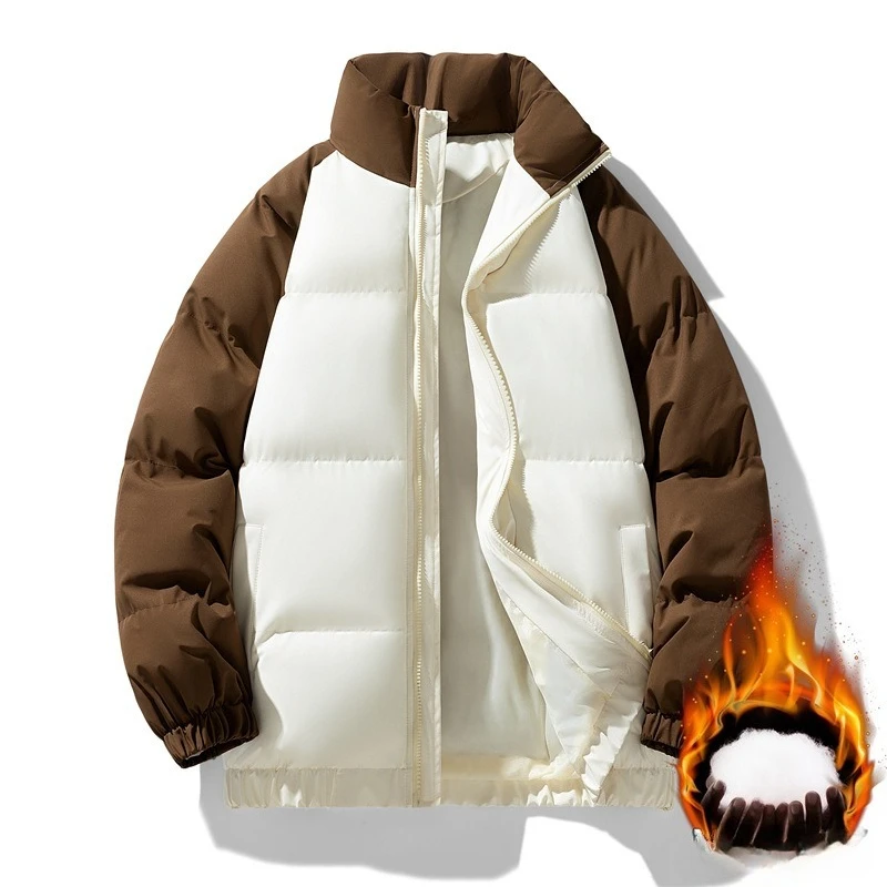 

Cotton Clothes Winter Couple Stand-up Collar Thickened Warm Color Matching Cotton Clothes Trendy Jacket Large Size Bread Clothes